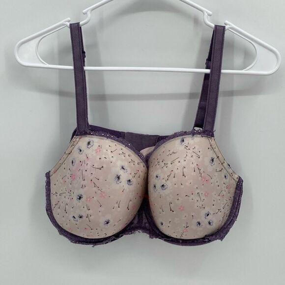 Victoria's Secret Purple Floral Lace Bra Dream Angels Lined Demi 38DD - Picture 1 of 6